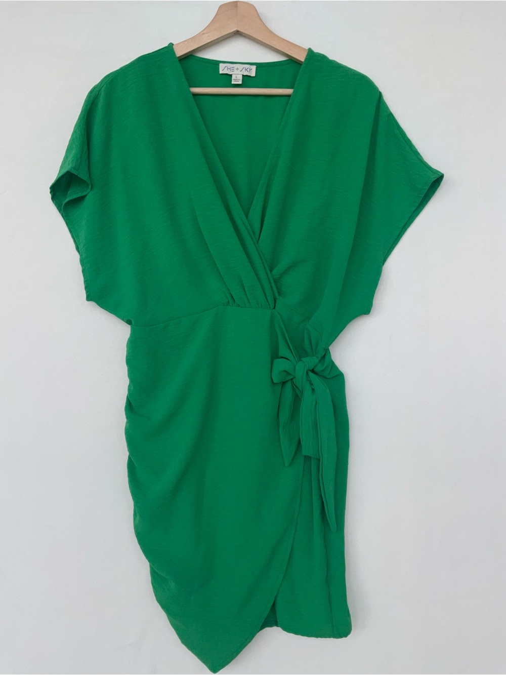 She + Sky Green Wrap Mini Dress